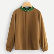 Shein Pearl Detail Cut Out Back Blouse