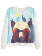 Shein White Geo Bear Print Sweatshirt