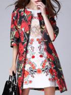 Shein Black Round Neck Half Sleeve Print Coat