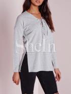 Shein Grey Lace Up Neck Side Slit T-shirt