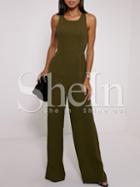 Shein Army Green Sleeveless Backless Jumpsuit