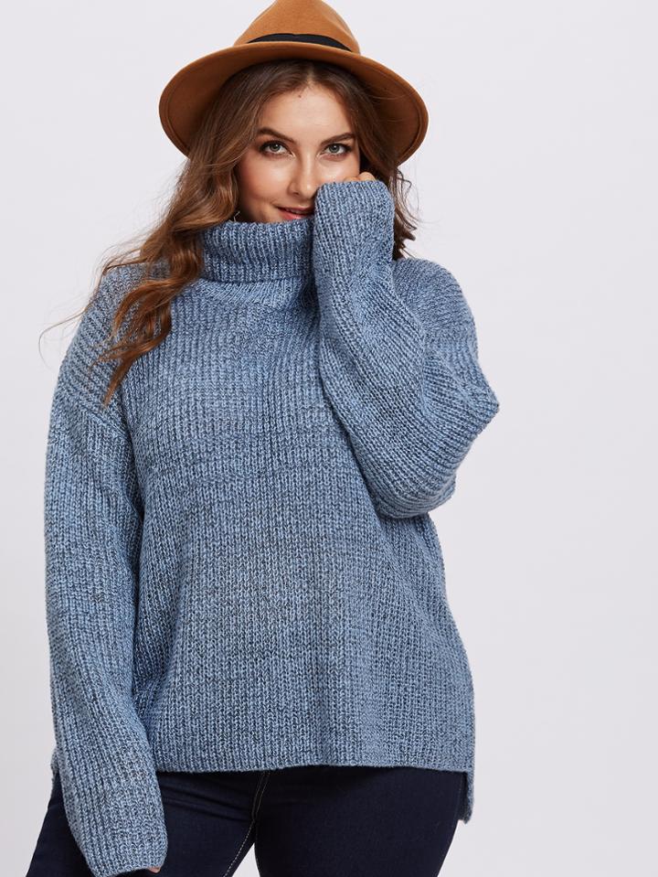 Shein Rolled Neck Dip Hem Jumper