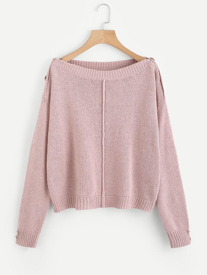 Shein Buttoned Overlap Shoulder Sweater