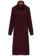 Shein Red High Neck Cable Knit Sweater Dress