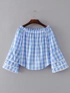Shein Boat Neckline Layered Sleeve Gingham Top