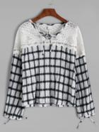 Shein Gingham Plaid Contrast Crochet Bow Tie Blouse