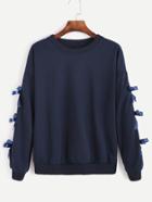 Shein Navy Drop Shoulder Bow Tie Sleeve Sweatshirt
