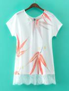 Shein White Short Sleeve Printed Lace T-shirt