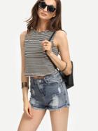 Shein Frayed Stone Wash Denim Shorts