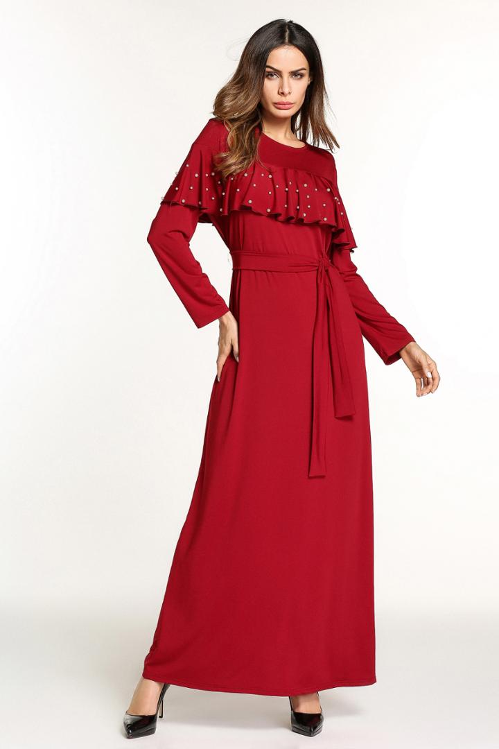 Shein Pearl Beading Flounce Layered Full Length Dress