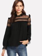 Shein Debby Mesh Neck Lace Cuff Frilled Top