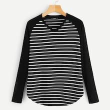 Shein Raglan Sleeve Striped Tee