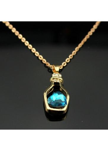 Rosewe Heart Crystal Rhinestone Decorated Metal Bottle Shaped Necklace