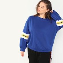 Shein Plus Drop Shoulder Striped Sleeve Pullover