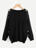 Shein Pearl Beading Grommet Detail Jumper