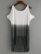 Shein Open Shoulder Grey Ombre Fringe T-shirt