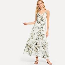 Shein Ruffle Trim V-back Flora Wrap Dress