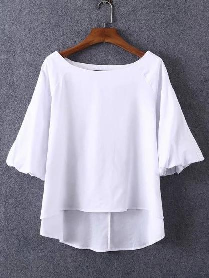 Shein White Boat Neck Dip Hem Blouse