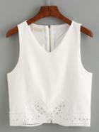 Shein V-neck Zip Back Lace Trimmed Tank Top - White