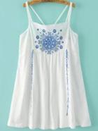 Shein White Criss Cross Back Embroidered Dress