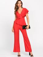 Shein Flounce One Shoulder Plunging Tailored Jumpsuit