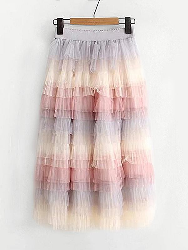 Shein Color Block Tiered Mesh Skirt