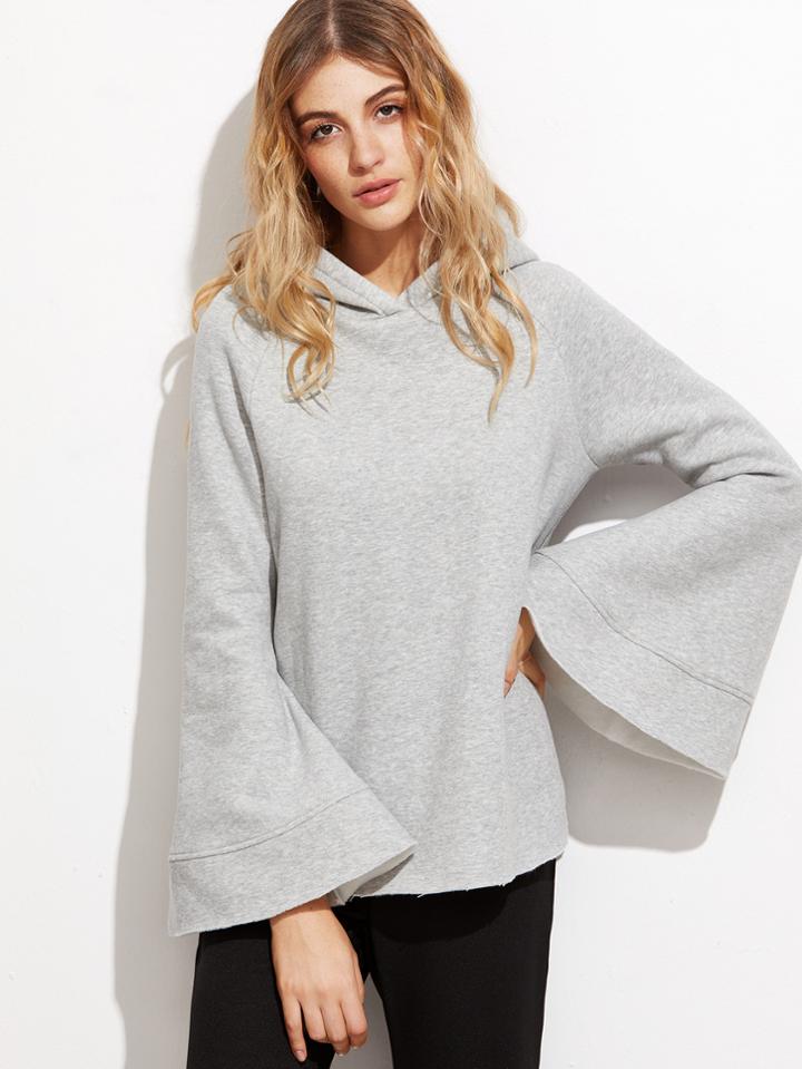 Shein Heather Grey Bell Sleeve Hoodie