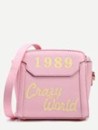 Shein Pink Letter Print Trapeze Crossbody Bag
