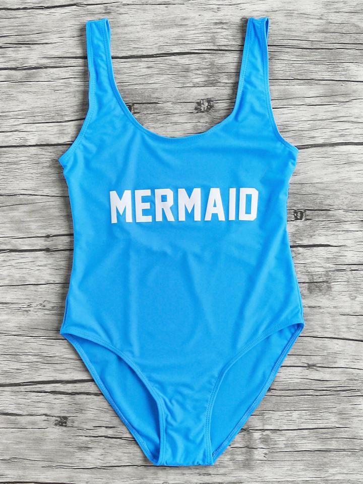 Shein Letter Print Scoop Neck Beach Swimsuit