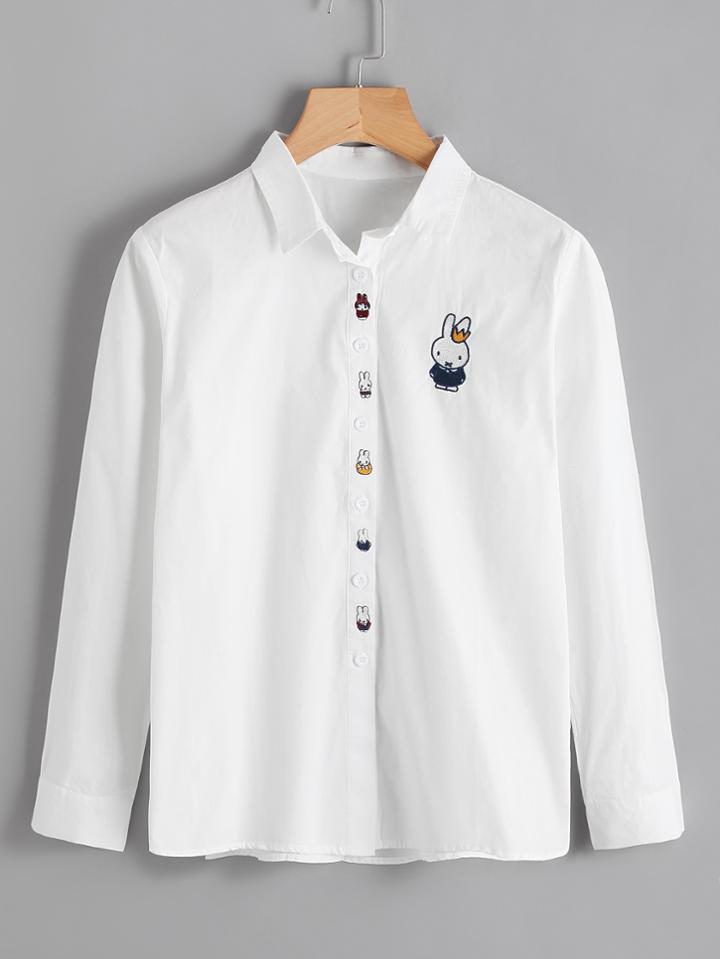 Shein Rabbit Embroidery Button Blouse