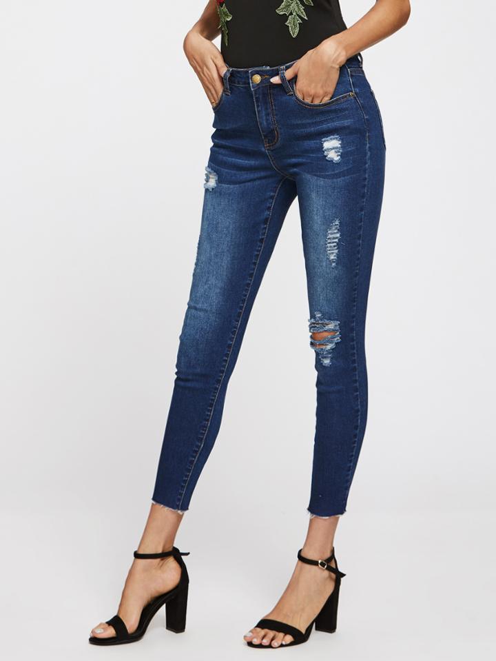 Shein Ripped Raw Cut Hem Jeans