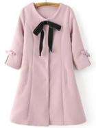 Shein Pink Bow Embellished Hidden Button Slim Coat