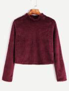 Shein Burgundy Mock Neck Shaggy T-shirt