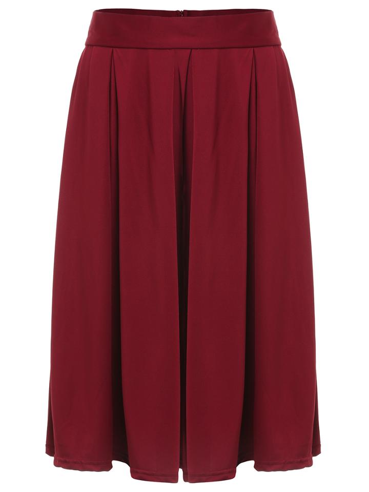 Shein Burgundy High Waist Pleated Skirt