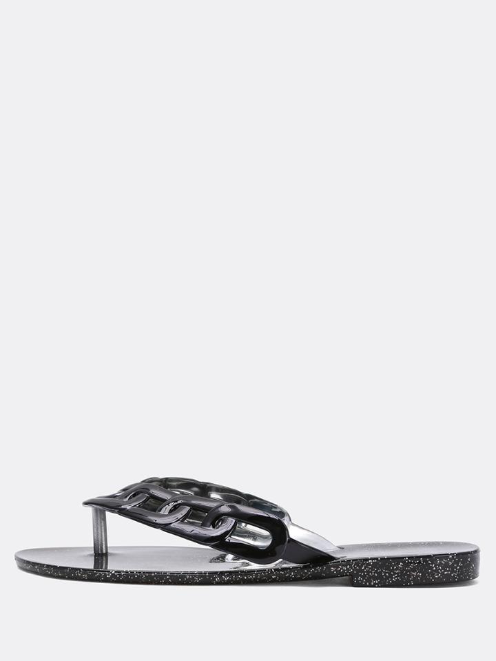 Shein Black Glitter Link Chain Flip Flops