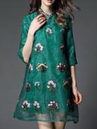 Shein Green Collar Organza Embroidered Shift Dress