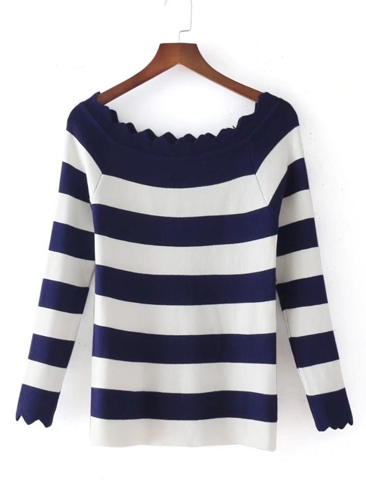 Shein Block Striped Zigzag Cut Knitwear