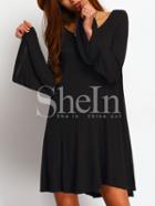 Shein Black Scoop Neck Bell Sleeve Swing Dress