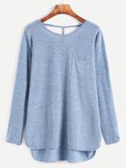 Shein Blue Cut Out Back High Low Curved Hem T-shirt