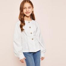 Shein Girls Button Up Solid Blouse