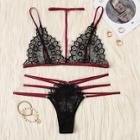 Shein Eyelash Lace Ladder Cut-out Lingerie Set With Choker