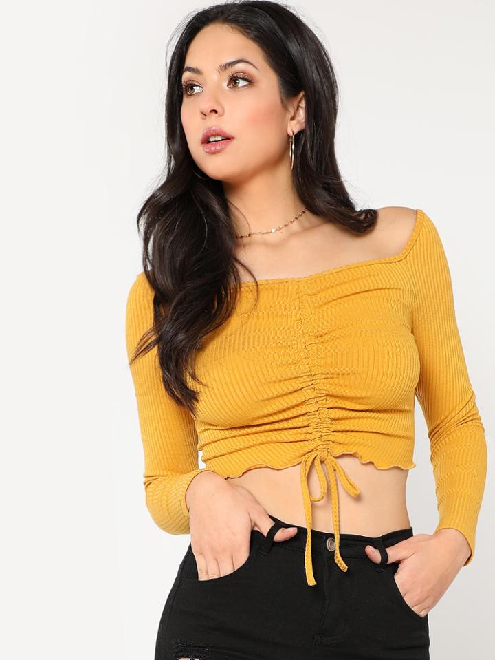 Shein Shirred Drawstring Ribbed Knit Top