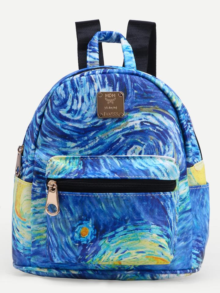 Shein Blue Faux Leather Starry Night Print Backpack