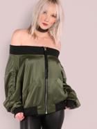 Shein Off Shoulder Zip Up Bomber