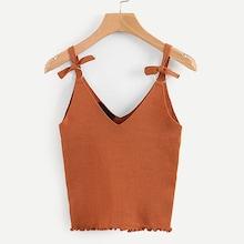 Shein Tie Detail Lettuce Hem Knit Top
