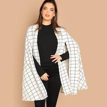 Shein Plus Open Front Grid Cape Coat