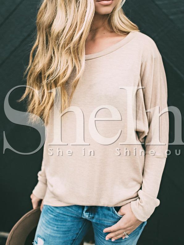 Shein Apricot Crew Neck Loose T-shirt