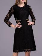 Shein Black Dragonfly Beading Lace Dress