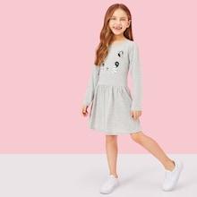 Shein Toddler Girls Cat Pattern  Dress