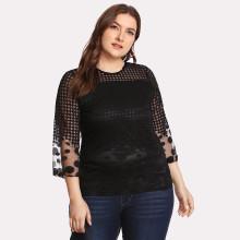 Shein Plus Grid Mesh Panel Blouse